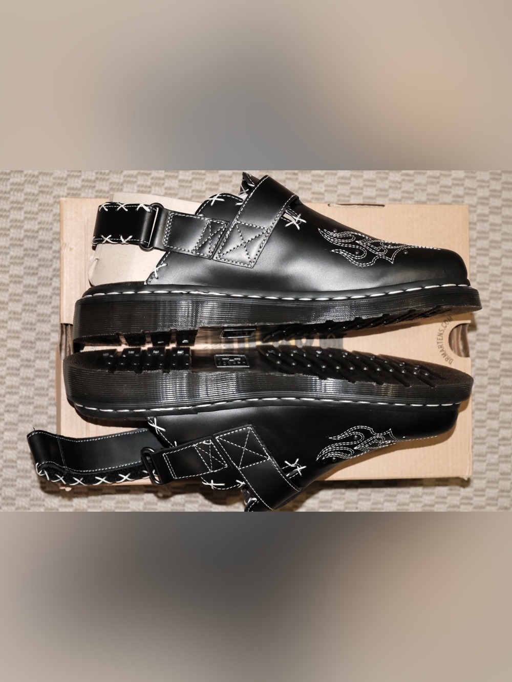 Dr. Martens Black Leather Slingback Loafers with White Stitching